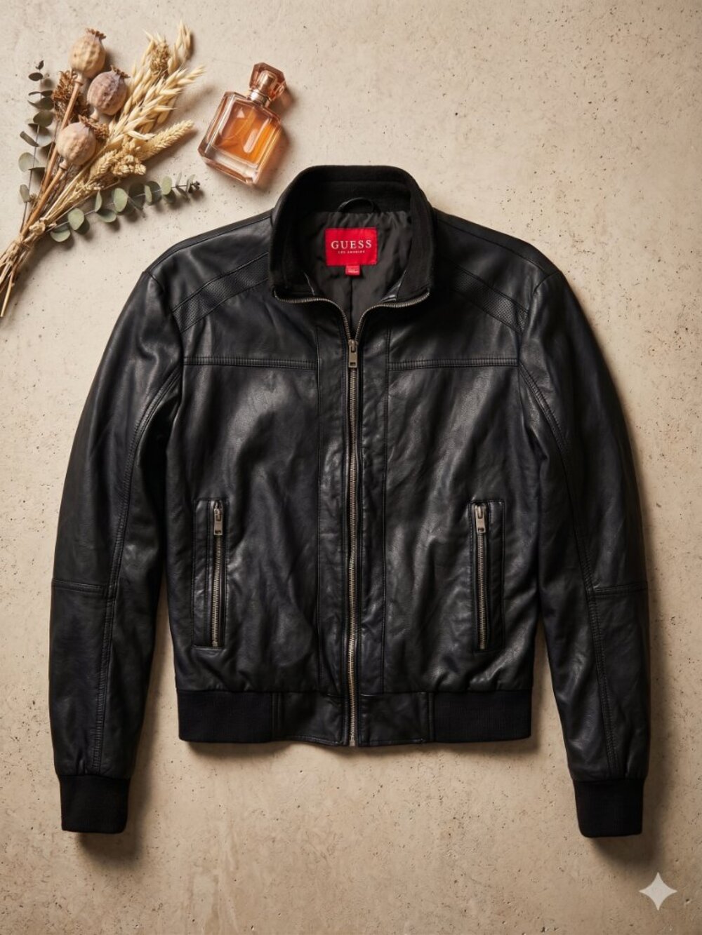 GUESS Black Zip-Up Bomber Jacket
